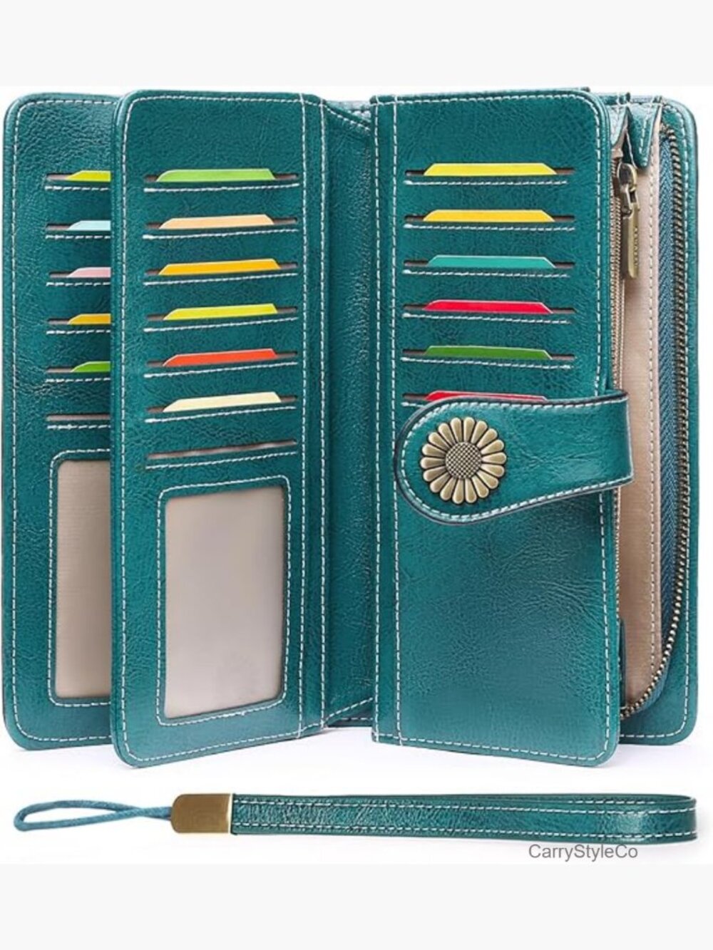 Large Leather RFID Wristlet Wallet - 24 Card Slots